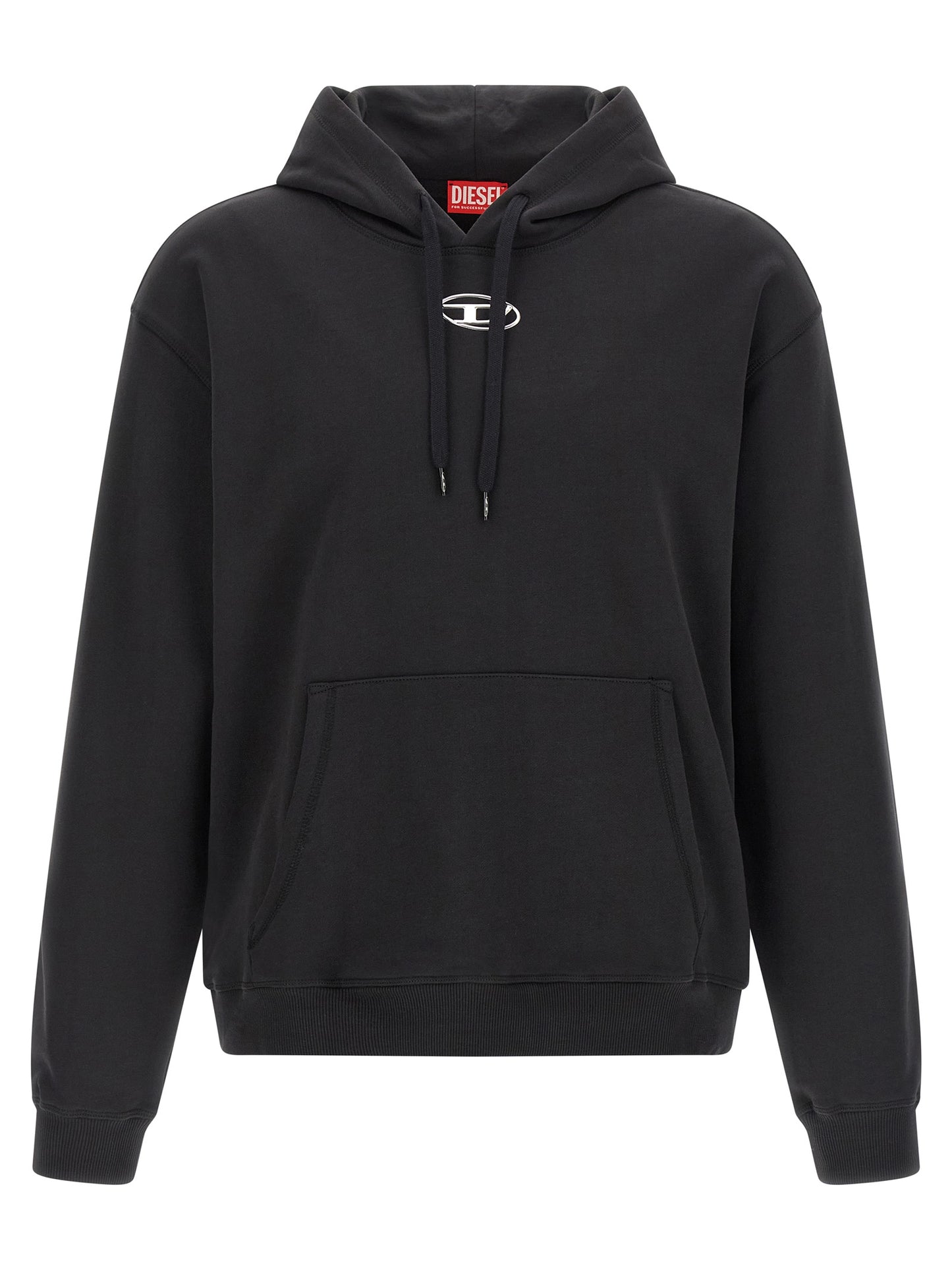 Sweatshirt Hoodie by Diesel for men in cotton black features an avant-garde silhouette, showcasing a sophisticated hooded neckline and detail for a truly avant-garde finish.
