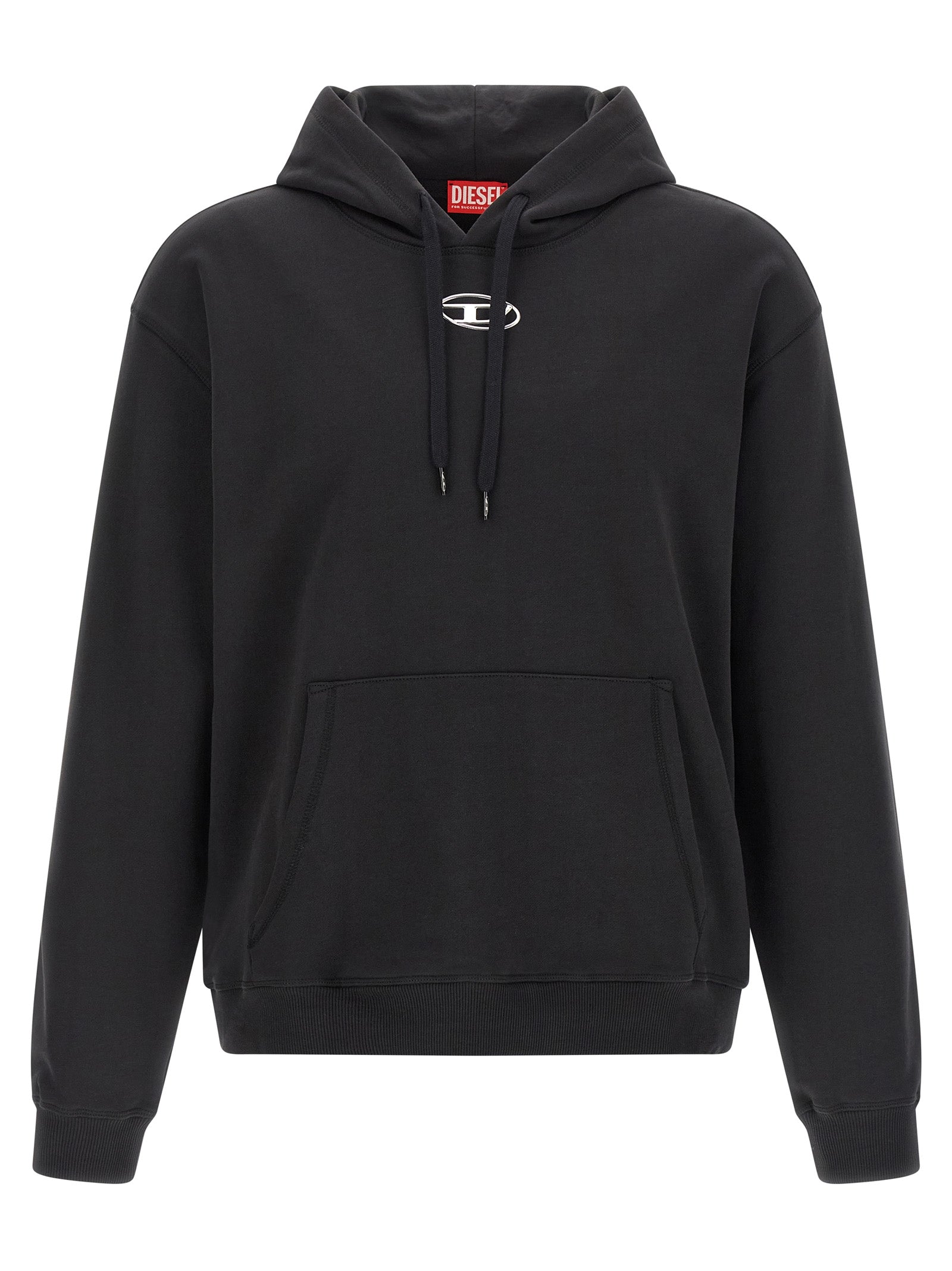 Sweatshirt Hoodie by Diesel for men in cotton black features an avant-garde silhouette, showcasing a sophisticated hooded neckline and detail for a truly avant-garde finish.
