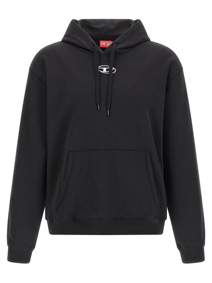 Sweatshirt Hoodie by Diesel for men in cotton black features an avant-garde silhouette, showcasing a sophisticated hooded neckline and detail for a truly avant-garde finish.