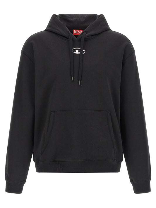 Sweatshirt Hoodie by Diesel for men in cotton black features an avant-garde silhouette, showcasing a sophisticated hooded neckline and detail for a truly avant-garde finish.