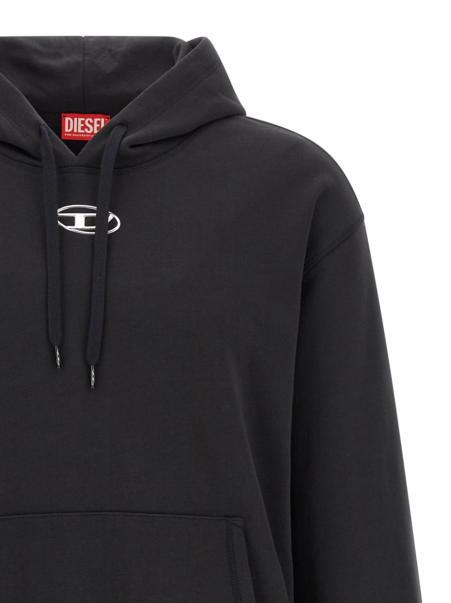 Sweatshirt Hoodie by Diesel for men in cotton black features a authentic silhouette, showcasing a sophisticated hooded neckline and authentic detail for a refined finish.