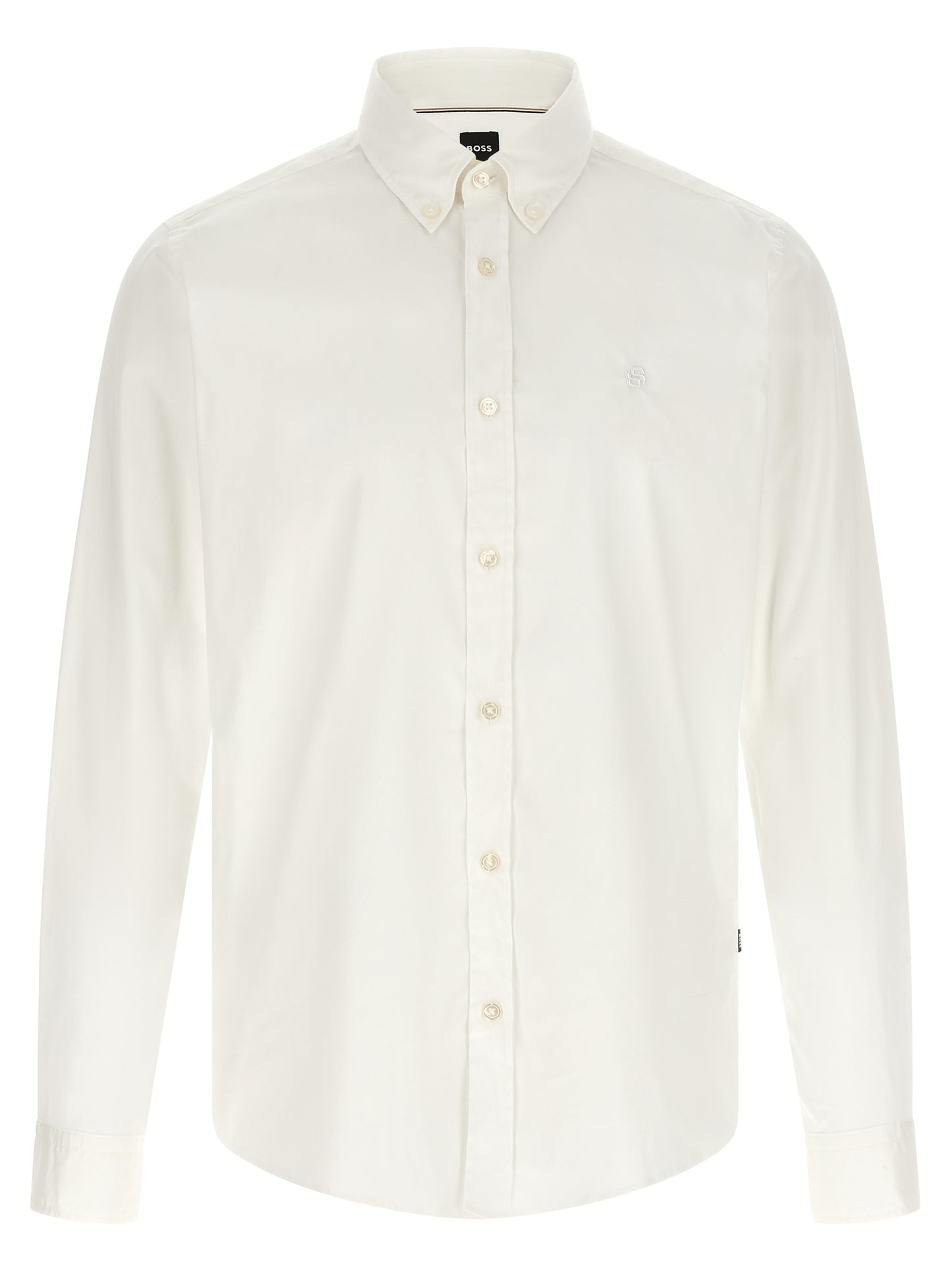 Shirt by Hugo Boss for men in stretch polyamide cotton white, featuring a nuanced and nuanced button-down-collar neckline for a sophisticated finish.