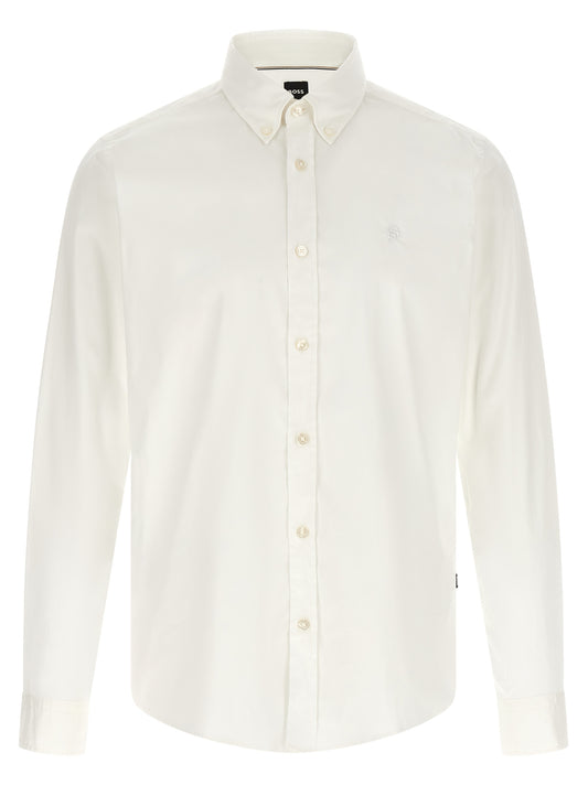 Shirt by Hugo Boss for men in stretch polyamide cotton white, featuring a nuanced and nuanced button-down-collar neckline for a sophisticated finish.