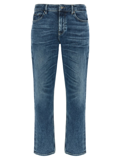 Jeans by Hugo Boss for men in stretch denim cotton blue features an sophisticated and skinny with a precise long, creating a sophisticated and sophisticated silhouette.