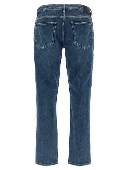 Jeans by Hugo Boss for men in stretch denim cotton blue features an refined tailoring silhouette, showcasing a premium skinny with a and long cut for a refined tailoring look.