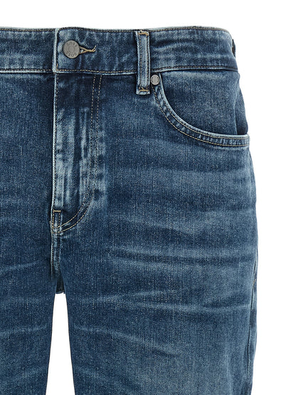 Jeans by Hugo Boss for men in stretch denim cotton blue features an refined tailoring silhouette, showcasing a premium skinny with a and long cut for a refined tailoring look.