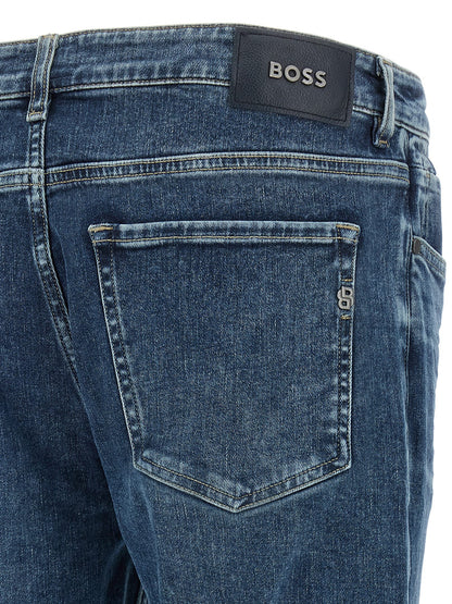 Jeans by Hugo Boss for men in stretch denim cotton blue features an sartorial skinny and long with a cut for a sartorial finish.
