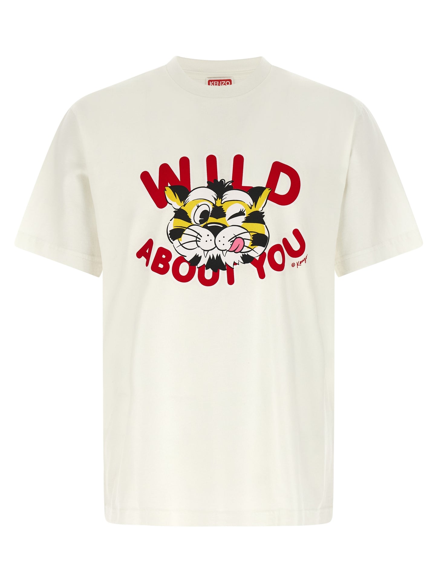 T-Shirt by Kenzo for men in cotton white & print features a plush silhouette, showcasing a sophisticated and short-sleeve for a truly plush finish.