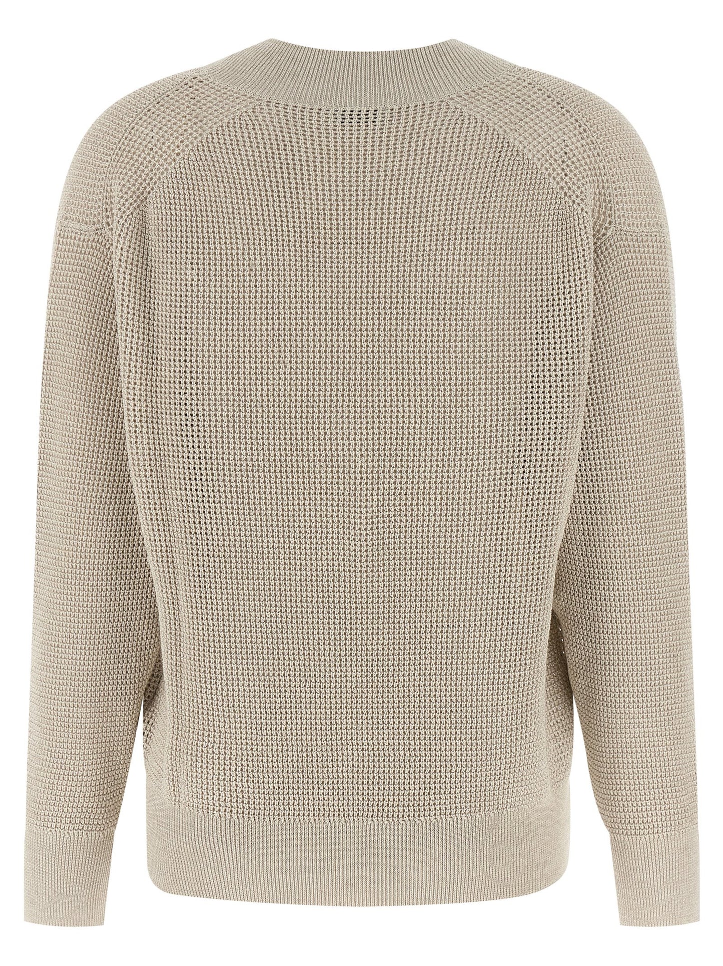 Cardigan by Brunello Cucinelli for women in viscose cotton beige & patterned features a nuanced silhouette with a refined v-neck neckline and nuanced detailing for a sophisticated look.