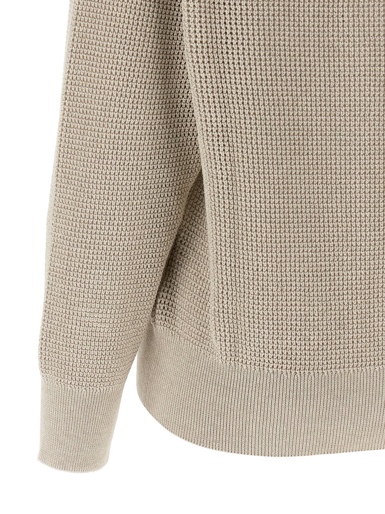 Cardigan by Brunello Cucinelli for women in viscose cotton beige & patterned showcases a luxurious silhouette, meticulously detailed with a sophisticated and for a refined finish.