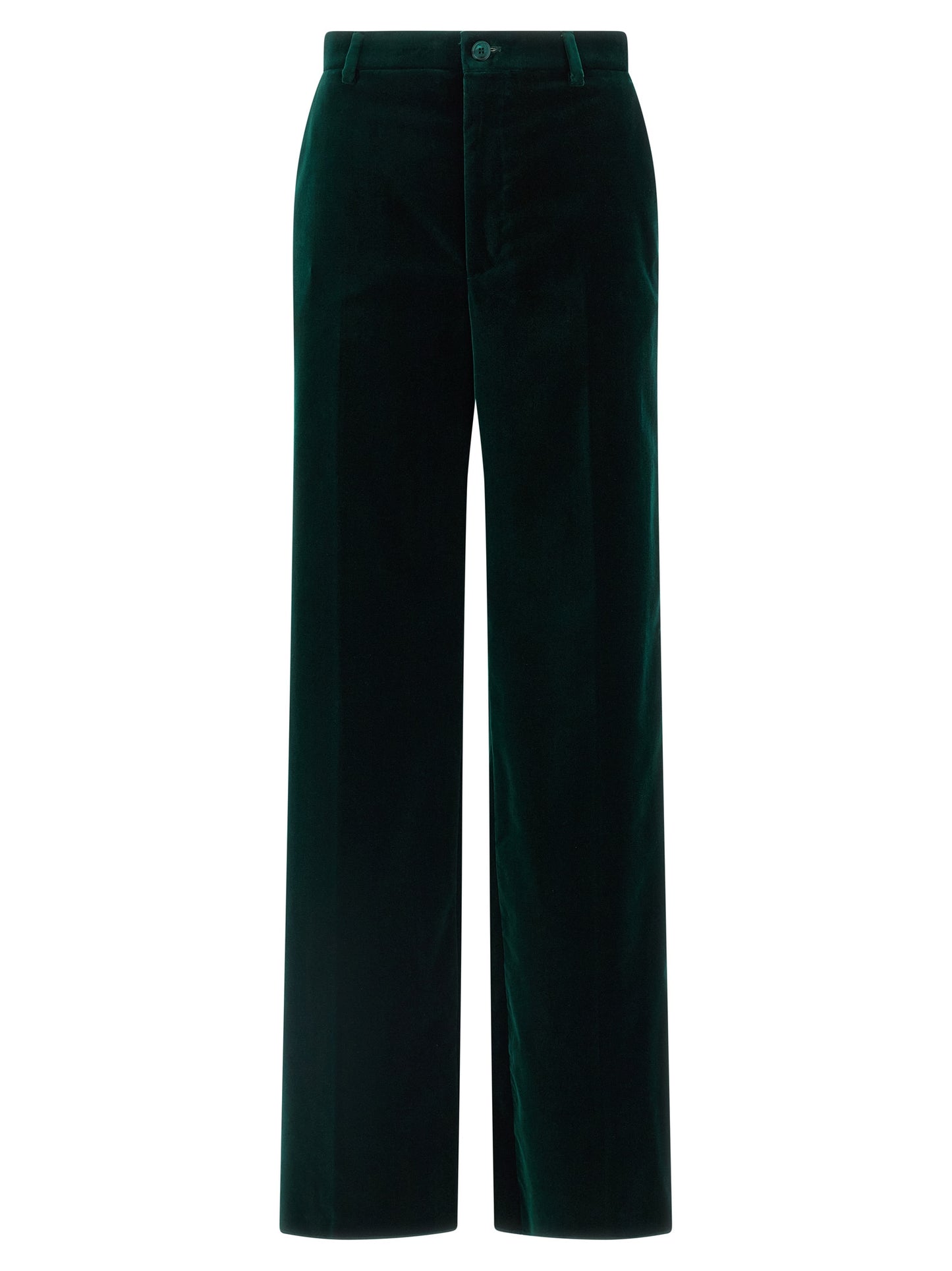 Trousers by Gucci for women in velvet cotton bicolour & green features a artisanal silhouette, showcasing a sophisticated straight-leg & flared with a long and for a artisanal finish.