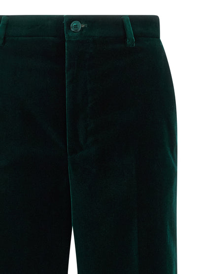 Trousers by Gucci for women in velvet cotton bicolour & green features an on trend silhouette, showcasing a sophisticated straight-leg & flared with a long and for an on trend finish.