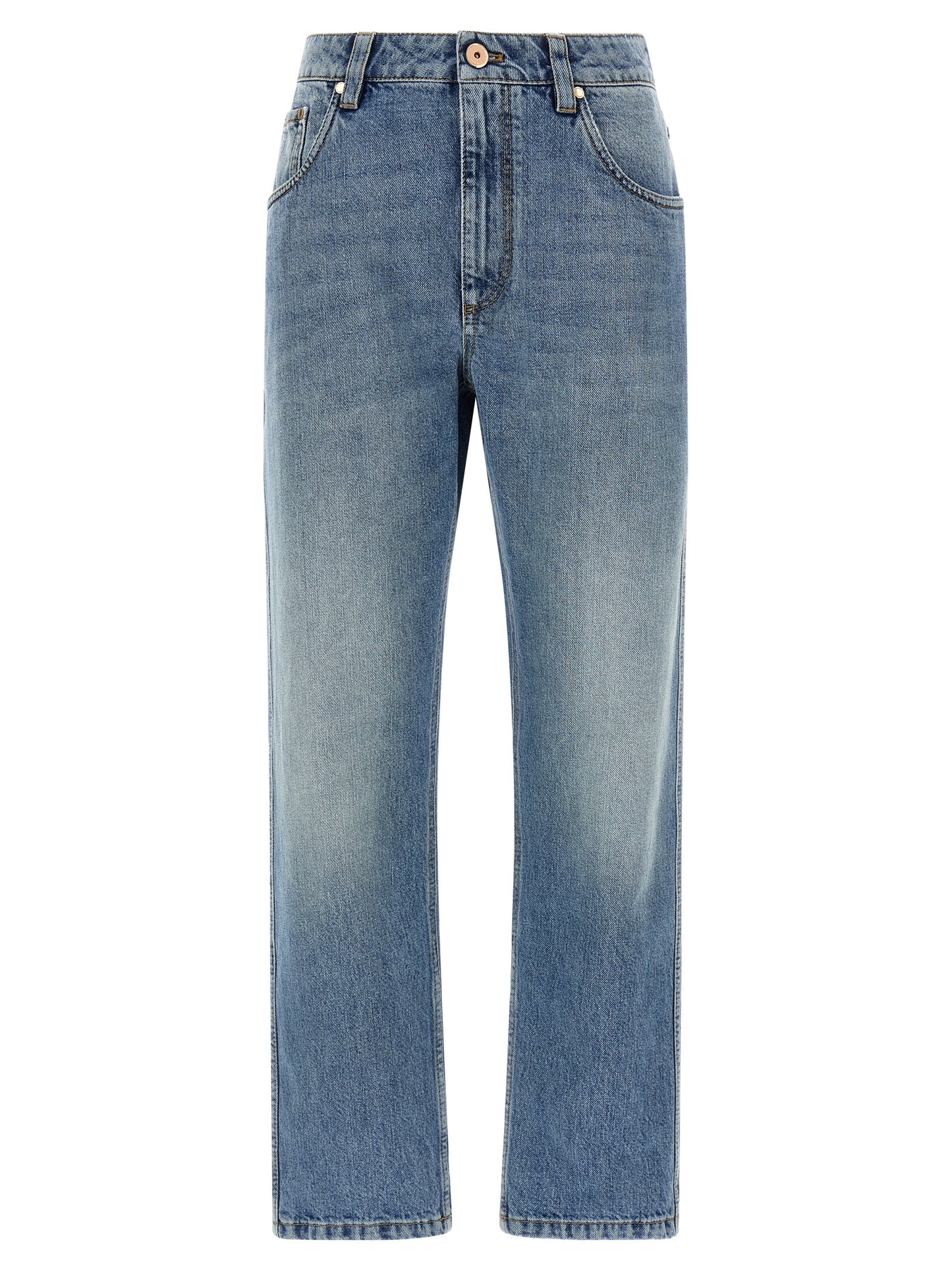 Jeans by Brunello Cucinelli for women in denim cotton blue presents a refined pantology silhouette, artfully defined by a refined pantology straight-leg, long, and a sophisticated .