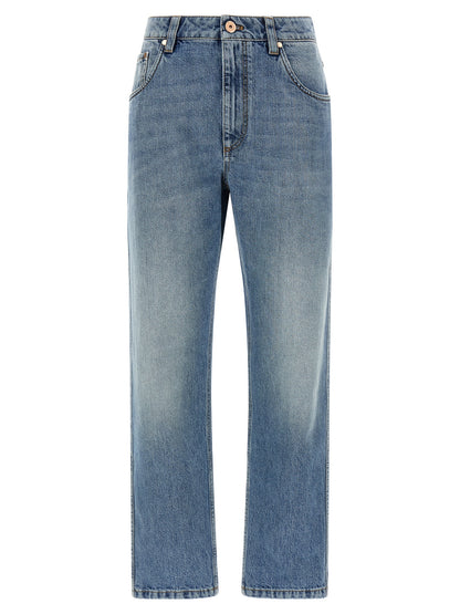 Jeans by Brunello Cucinelli for women in denim cotton blue presents a refined pantology silhouette, artfully defined by a refined pantology straight-leg, long, and a sophisticated .