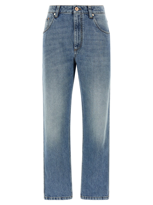 Jeans by Brunello Cucinelli for women in denim cotton blue presents a refined pantology silhouette, artfully defined by a refined pantology straight-leg, long, and a sophisticated .