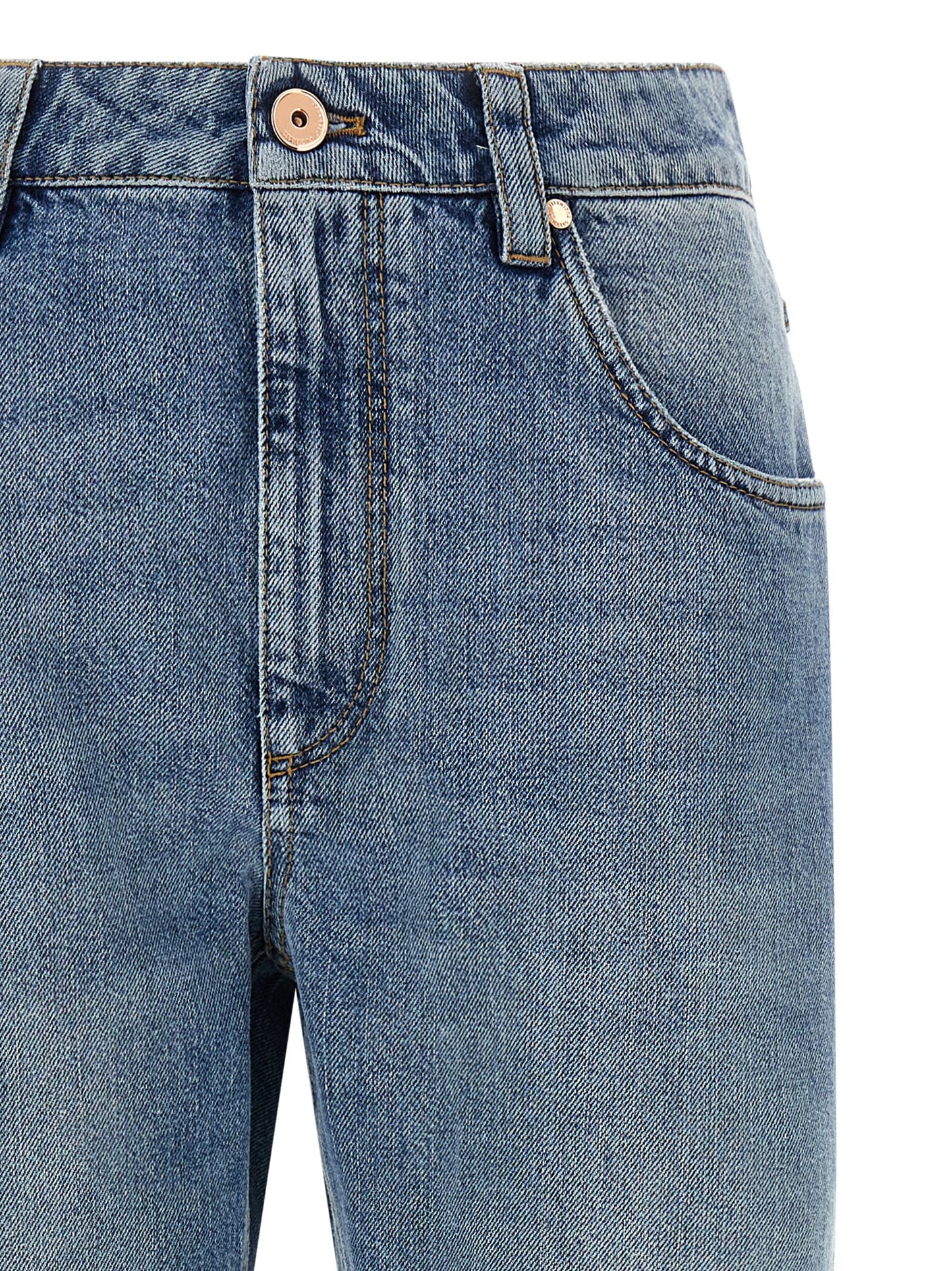 Jeans by Brunello Cucinelli for women in denim cotton blue features an refined tailoring silhouette, showcasing a premium straight-leg with a and long cut for a refined tailoring look.