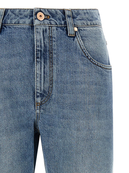 Jeans by Brunello Cucinelli for women in denim cotton blue features an refined tailoring silhouette, showcasing a premium straight-leg with a and long cut for a refined tailoring look.