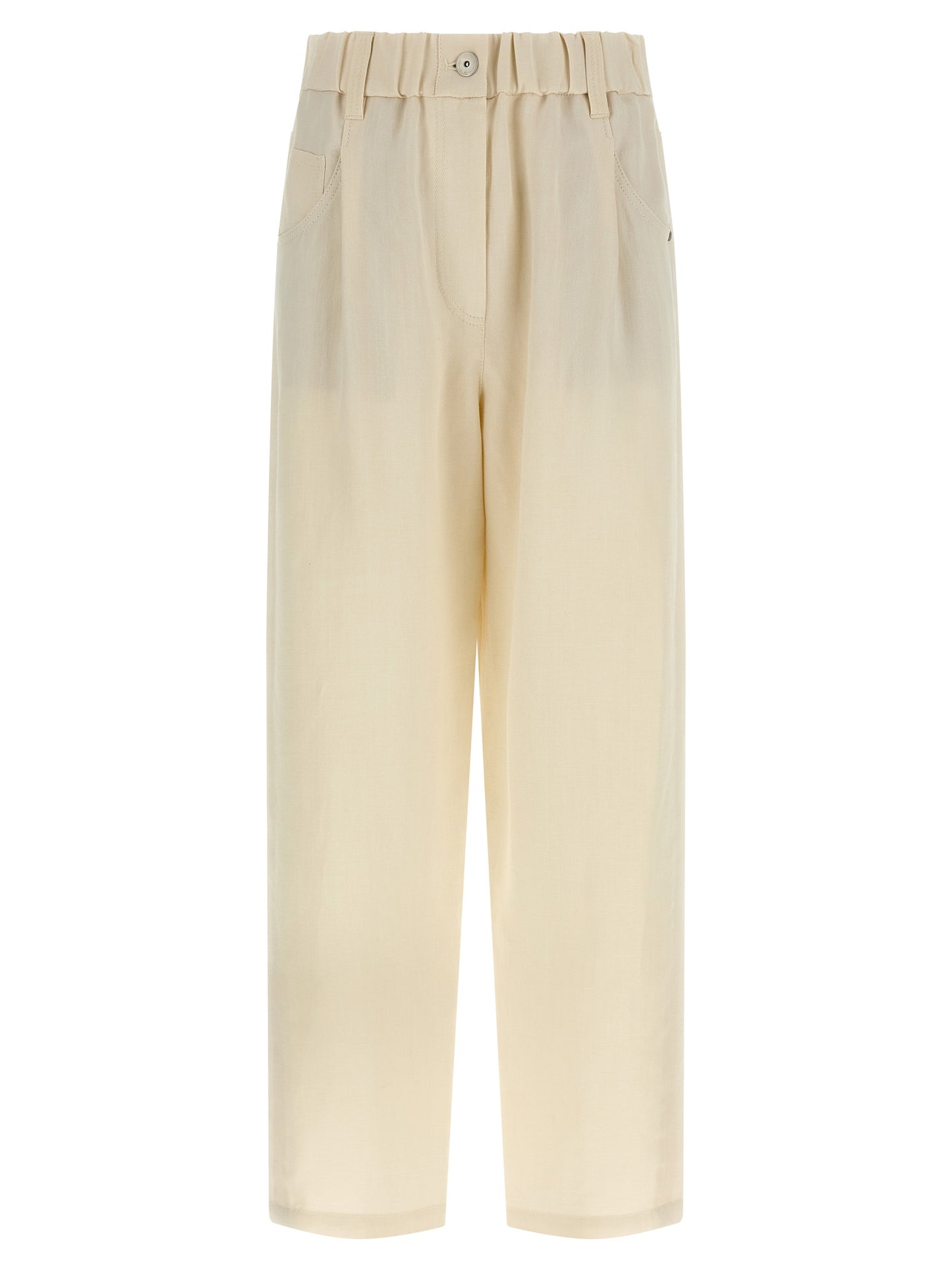 Casual Pants by Brunello Cucinelli for women in linen & viscose white & signature features a polished silhouette with a polished , reaching a polished long and finished with a polished .