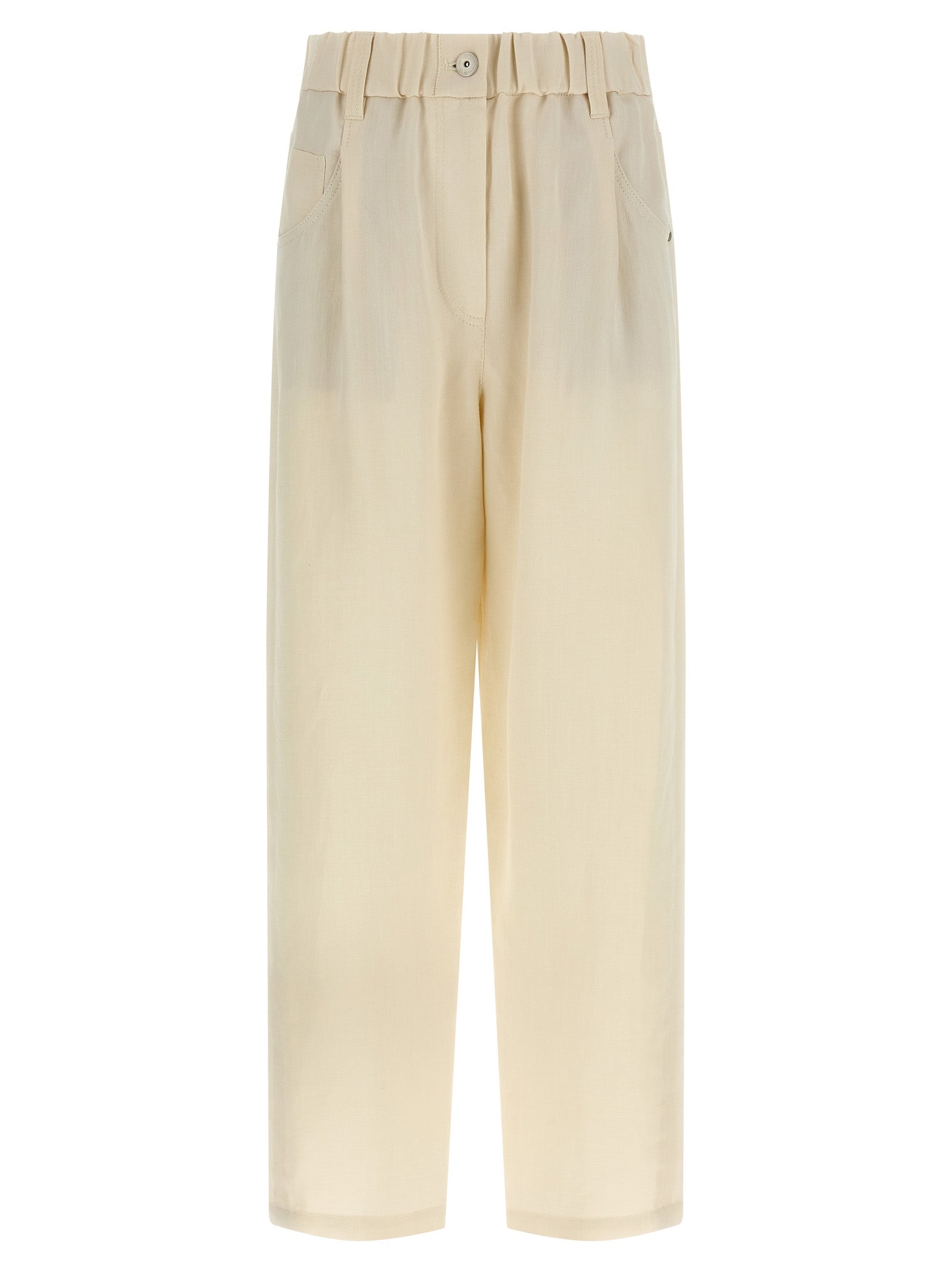 Casual Pants by Brunello Cucinelli for women in linen & viscose white & signature features a polished silhouette with a polished , reaching a polished long and finished with a polished .