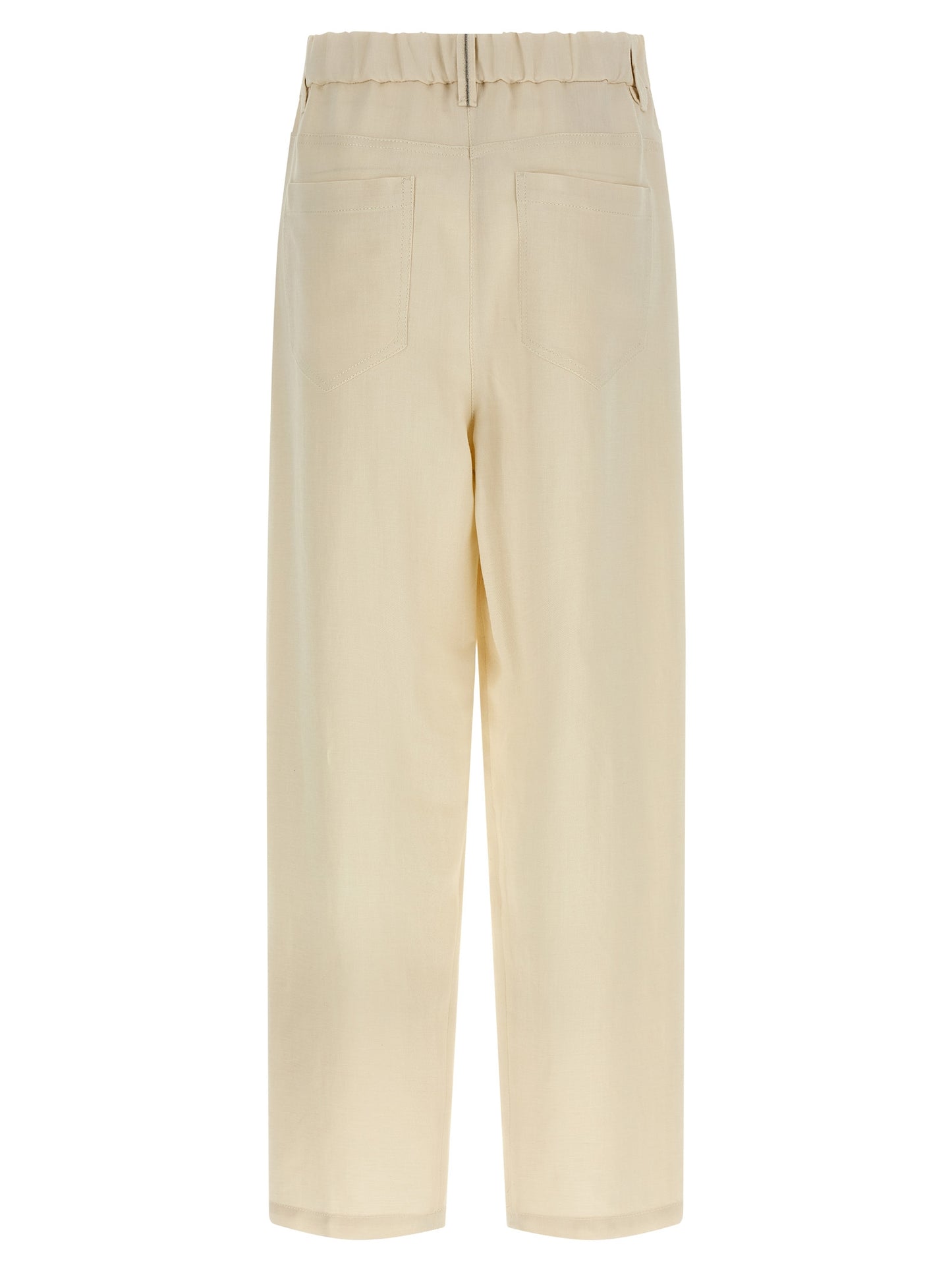 Casual Pants by Brunello Cucinelli for women in linen & viscose white & signature features a polished silhouette with a polished , reaching a polished long and finished with a polished .