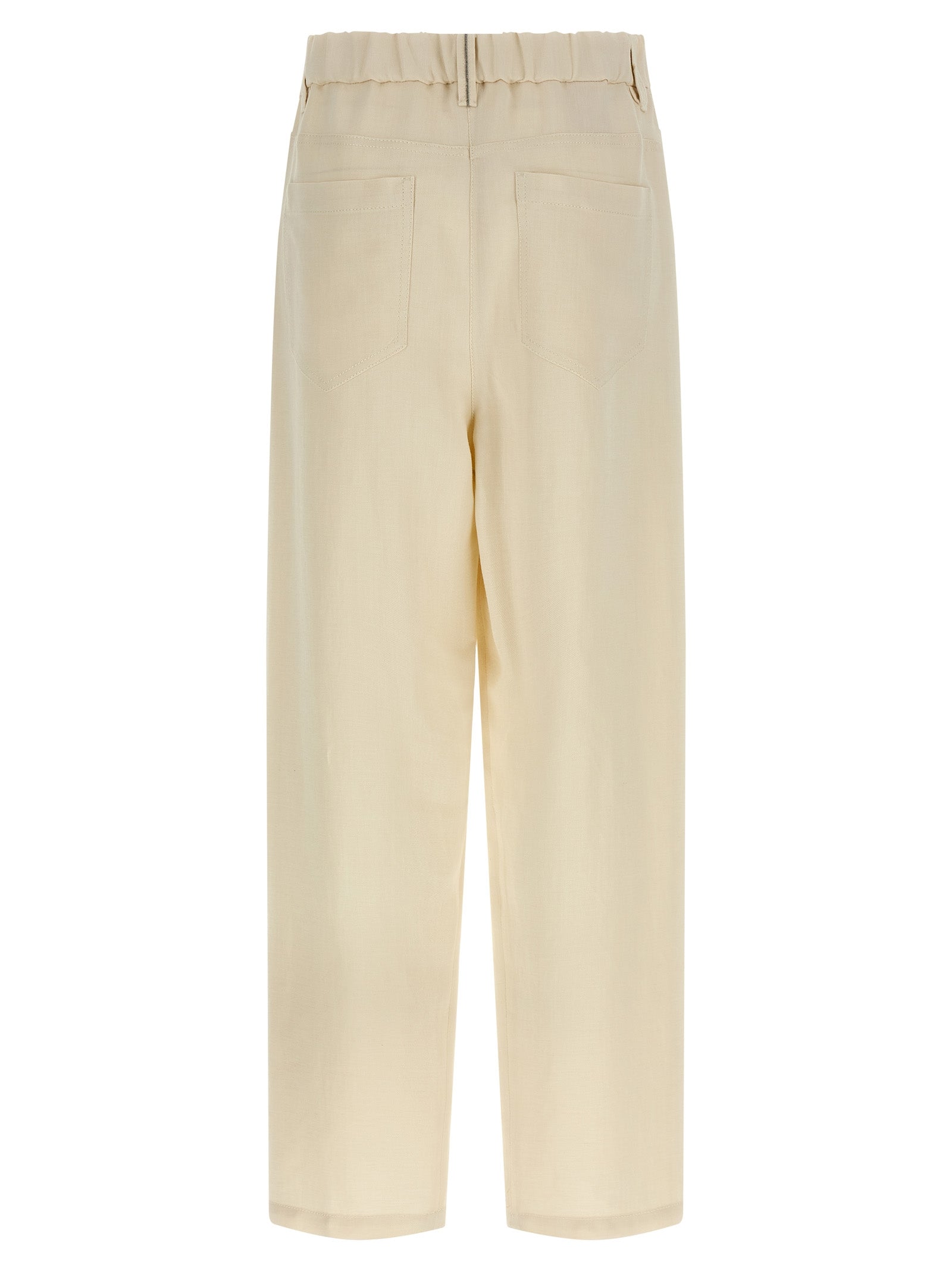 Casual Pants by Brunello Cucinelli for women in linen & viscose white & signature features a polished silhouette with a polished , reaching a polished long and finished with a polished .