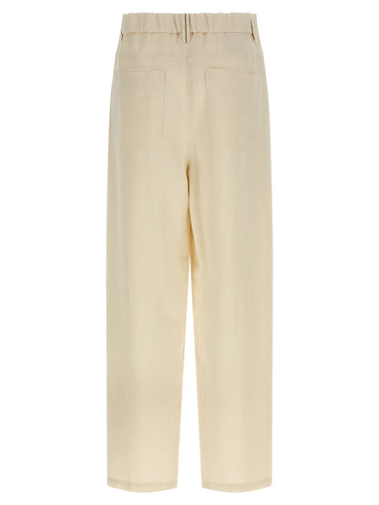Casual Pants by Brunello Cucinelli for women in linen & viscose white & signature features a polished silhouette with a polished , reaching a polished long and finished with a polished .
