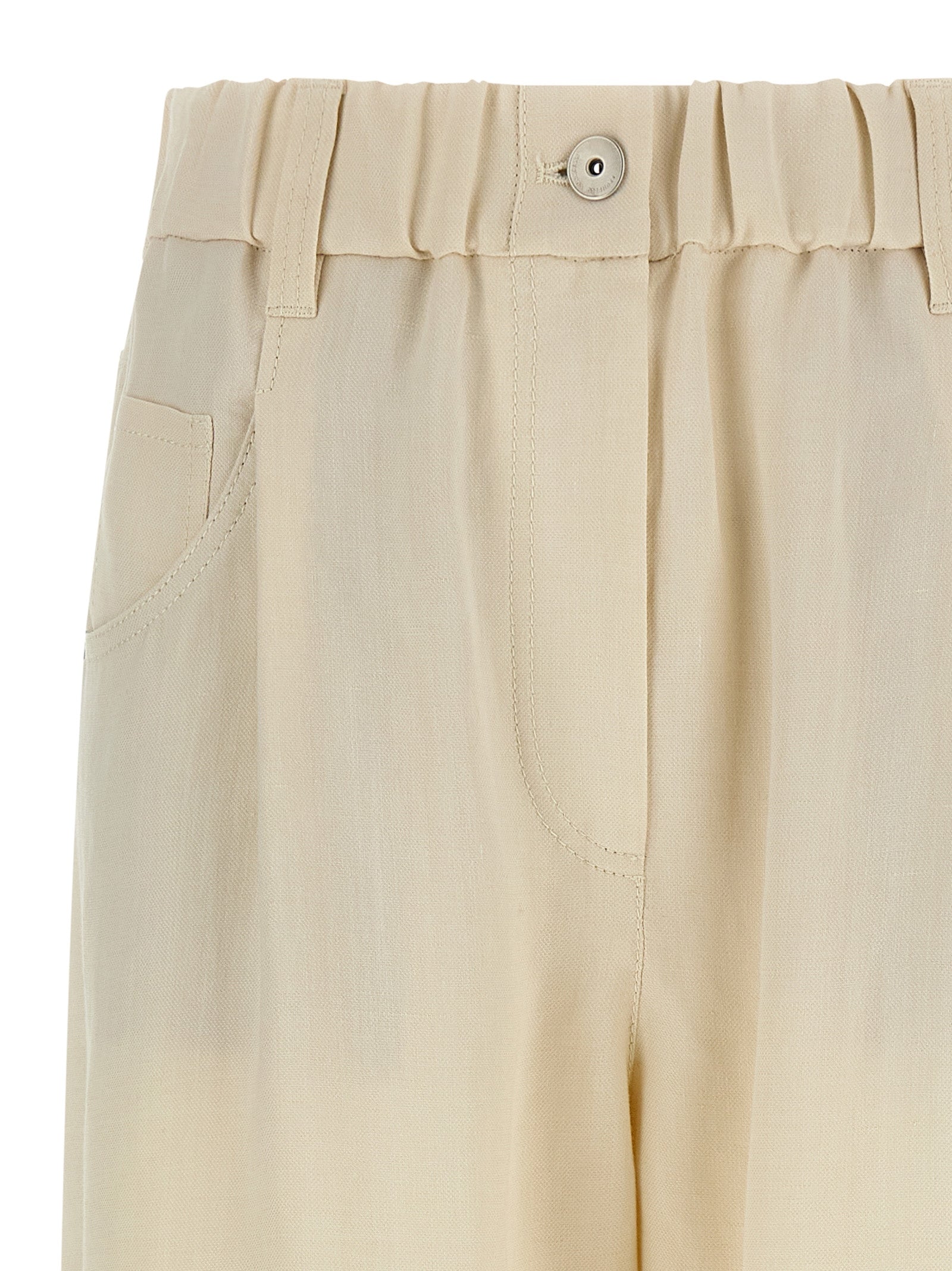 Casual Pants by Brunello Cucinelli for women in linen & viscose white & signature features an refined tailoring silhouette, showcasing a premium with a and long cut for a refined tailoring look.