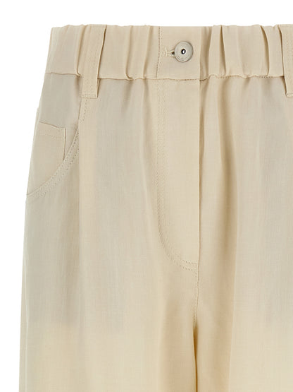 Casual Pants by Brunello Cucinelli for women in linen & viscose white & signature features an refined tailoring silhouette, showcasing a premium with a and long cut for a refined tailoring look.