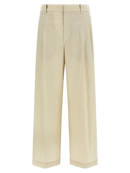 Trousers by Brunello Cucinelli for women in polyamide cotton white features an sartorial silhouette, showcasing a precise and long with a sartorial mid rise for a refined look.
