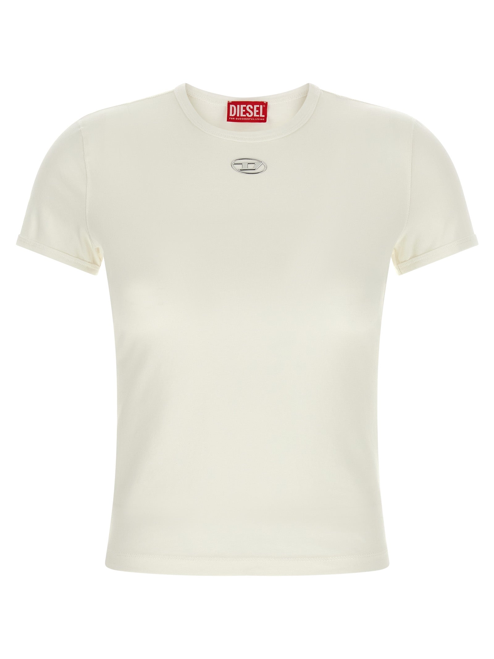 T-Shirt by Diesel for women in stretch cotton white features an on trend silhouette, perfectly showcasing a on trend short-sleeve and crew neckline for an elevated aesthetic.