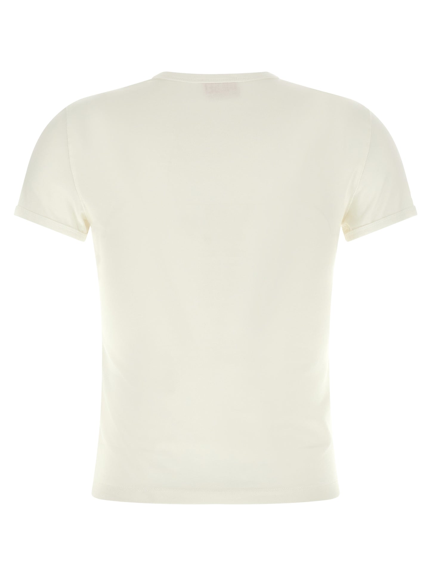 T-Shirt by Diesel for women in stretch cotton white showcases a dramatic silhouette, elegantly detailed with a dramatic crew neckline and for a truly dramatic finish.