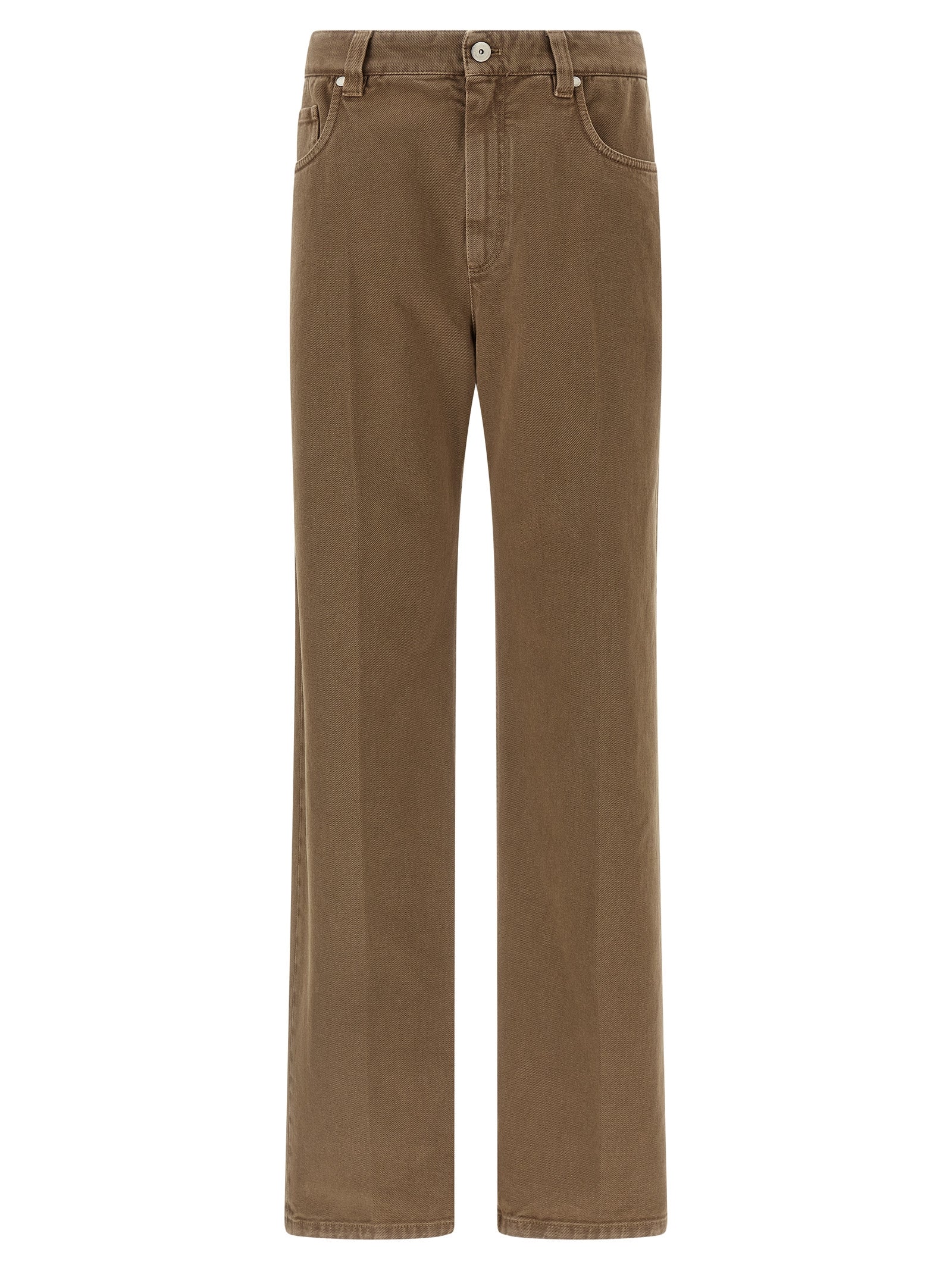 Jeans by Brunello Cucinelli for women in denim cotton beige presents a tailored silhouette, showcasing a tailored straight-leg and long cut with a refined for a truly tailored aesthetic.