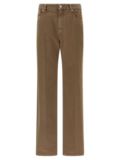 Jeans by Brunello Cucinelli for women in denim cotton beige presents a tailored silhouette, showcasing a tailored straight-leg and long cut with a refined for a truly tailored aesthetic.