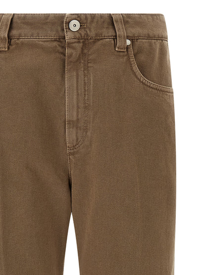 Jeans by Brunello Cucinelli for women in denim cotton beige features a polished silhouette with a polished straight-leg, reaching a polished long and finished with a polished .