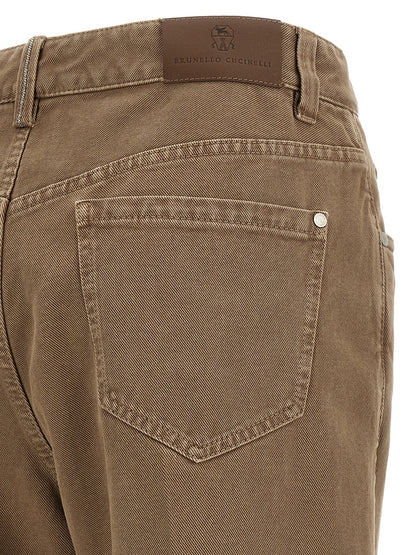 Jeans by Brunello Cucinelli for women in denim cotton beige presents a refined pantology silhouette, artfully defined by a refined pantology straight-leg, long, and a sophisticated .