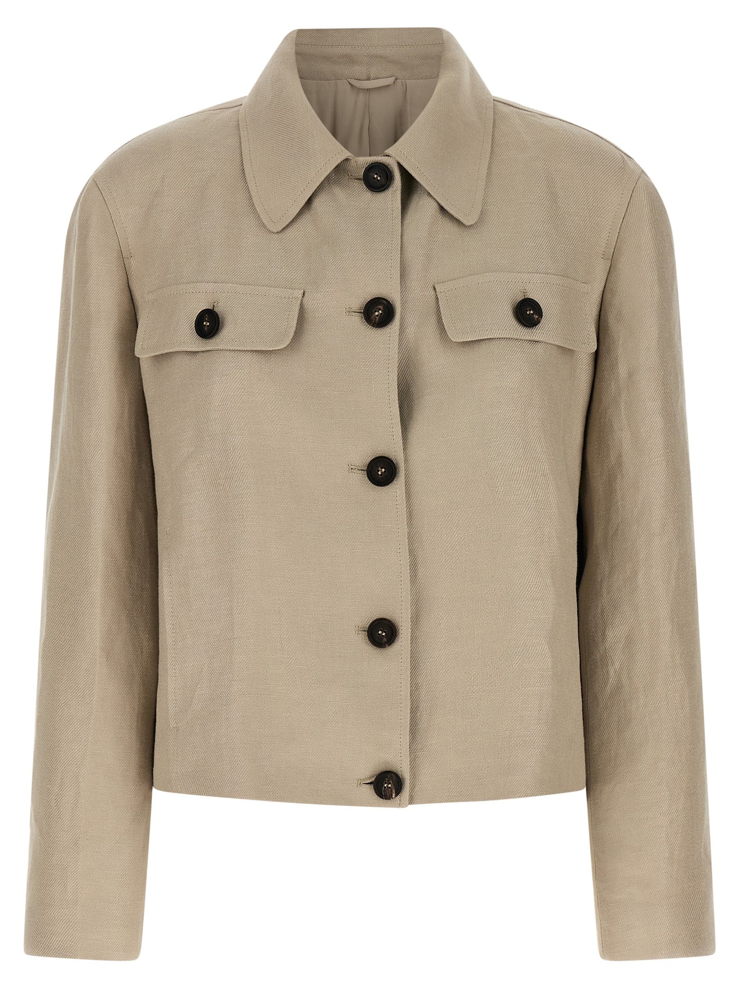 Blazer by Brunello Cucinelli for women in linen & denim beige features an stylish silhouette, showcasing a sophisticated shirt-collar neckline and stylish for a truly stylish finish.