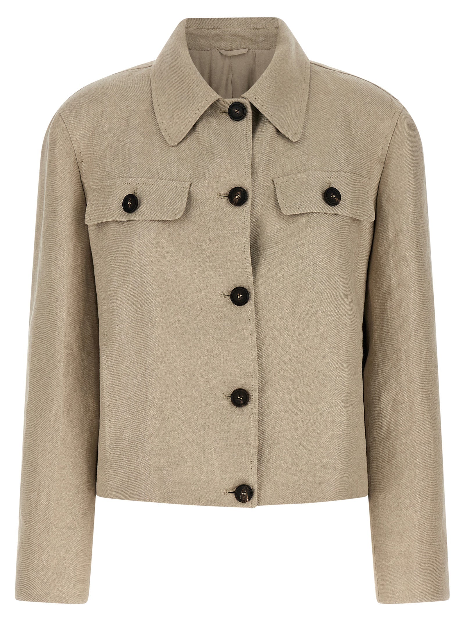 Blazer by Brunello Cucinelli for women in linen & denim beige features an stylish silhouette, showcasing a sophisticated shirt-collar neckline and stylish for a truly stylish finish.