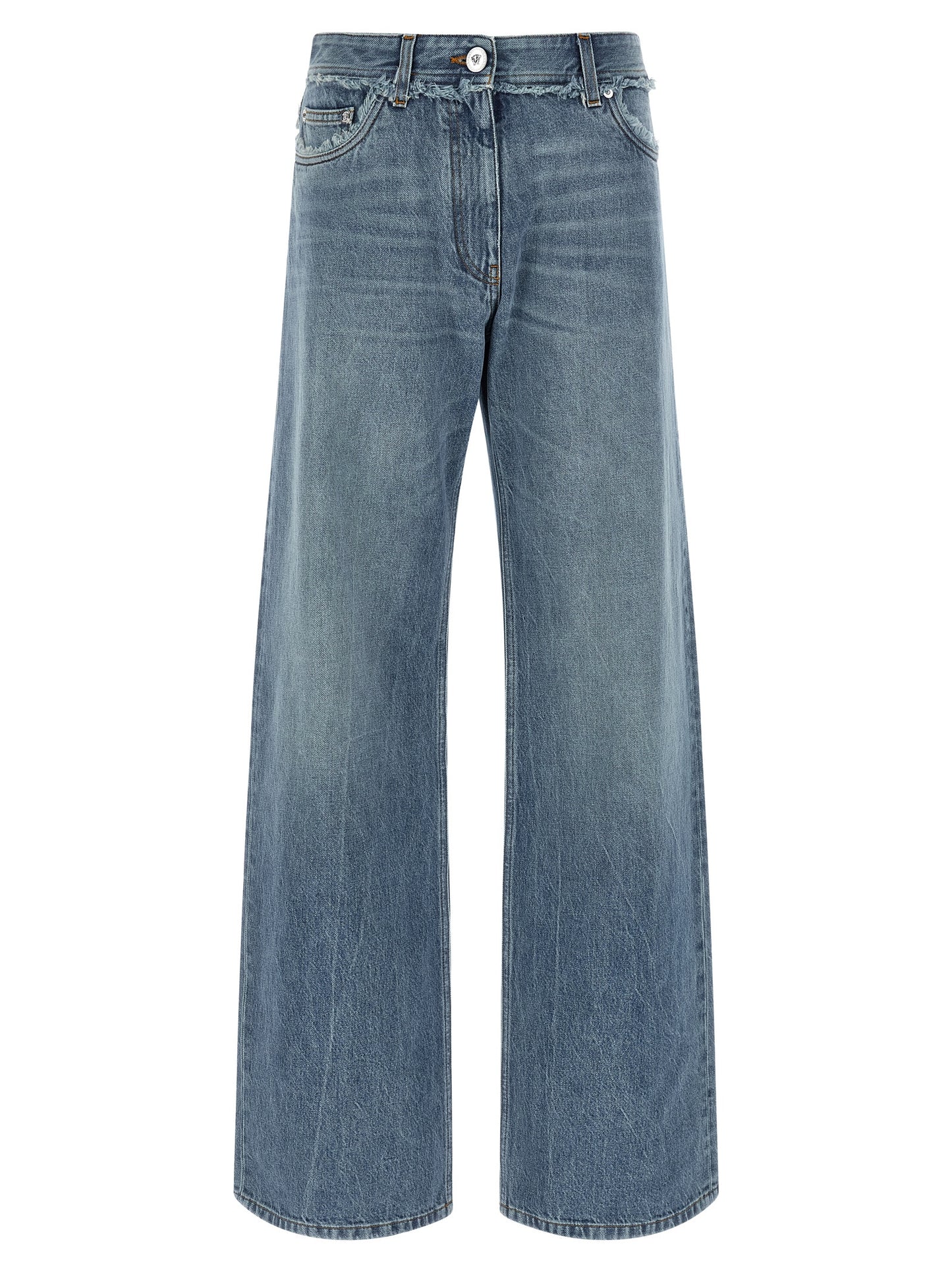 Jeans by Versace for women in cotton denim blue & signature features an sophisticated low rise and relaxed-fit, wide & boyfriend with a precise long, creating a sophisticated and sophisticated silhouette.