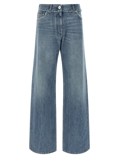 Jeans by Versace for women in cotton denim blue & signature features an sophisticated low rise and relaxed-fit, wide & boyfriend with a precise long, creating a sophisticated and sophisticated silhouette.