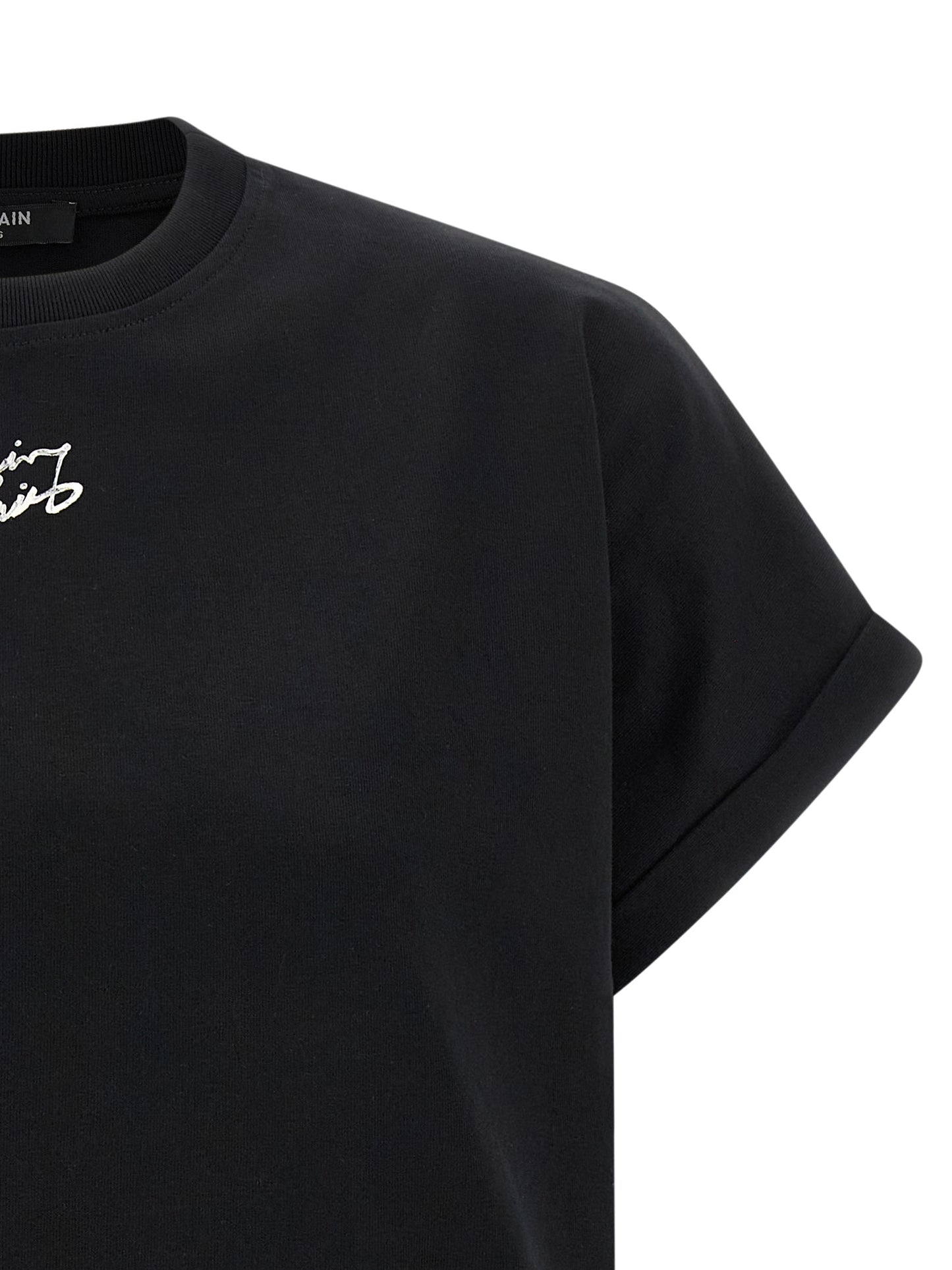 T-Shirt by Balmain for women in cotton black & print features a plush silhouette, showcasing a sophisticated and for a truly plush finish.