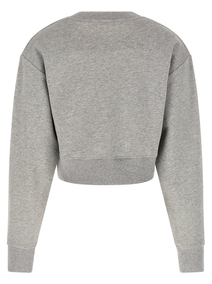 Activewear Sweatshirt by Balmain for women in cotton gray & print presents a sporty silhouette, showcasing a sophisticated crew neckline and detailed with premium for a sporty finish.