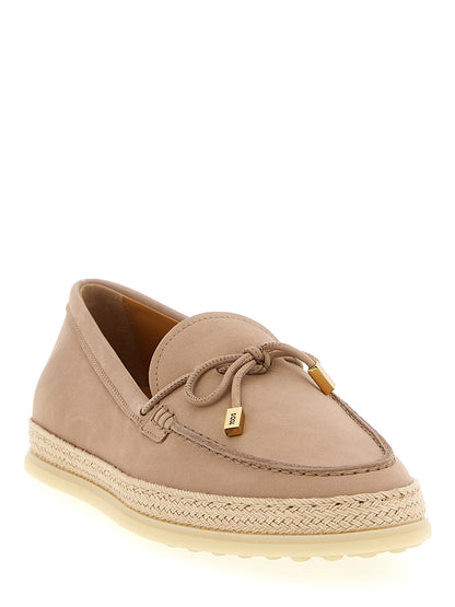 Flat Espadrille Espadrilles Loafer Shoes by Tod's for women in raffia & bos taurus suede calfskin leather multicolor & pink showcases a resplendent Women's Raffia & Bos Taurus Suede Calfskin Leather Flat Espadrille Espadrilles Loafer Shoes aesthetic, defined by its resplendent and elegant flat.