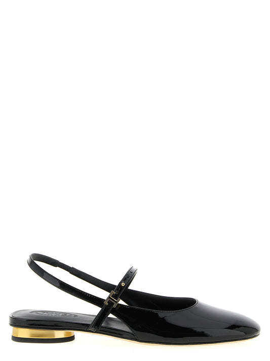 Ballet Mary-Jane Flat Shoes by Tod's for women in patent calfskin leather black showcases a resplendent Women's Patent Calfskin Leather Ballet Mary-Jane Flat Shoes aesthetic with a and .