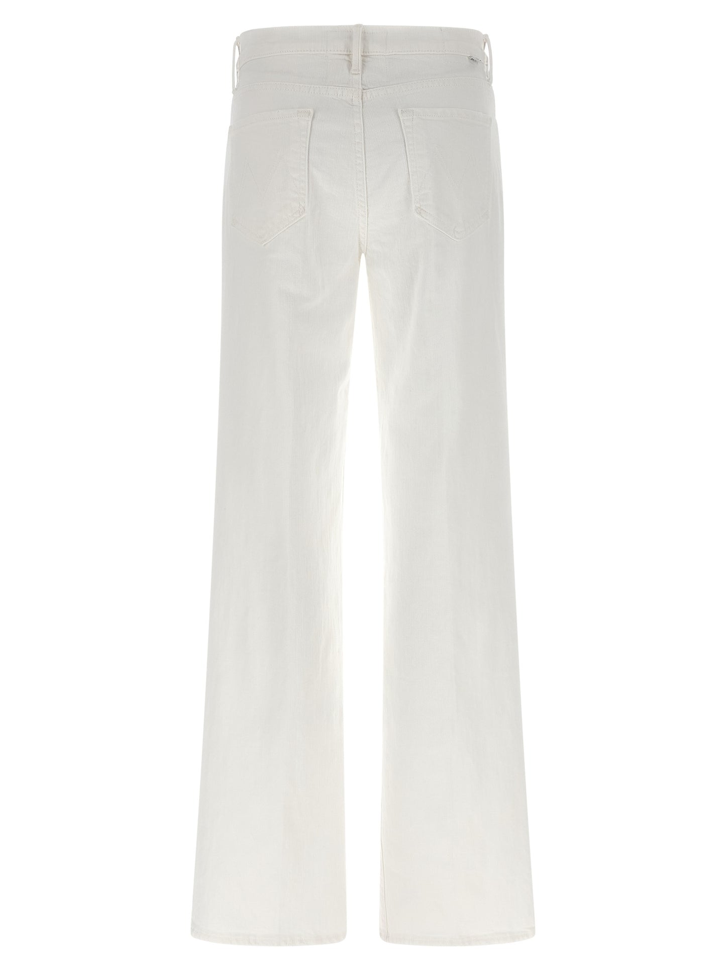 Jeans by Mother Denim for women in stretch denim cotton white features a polished silhouette with a polished flared, reaching a polished long and finished with a polished .