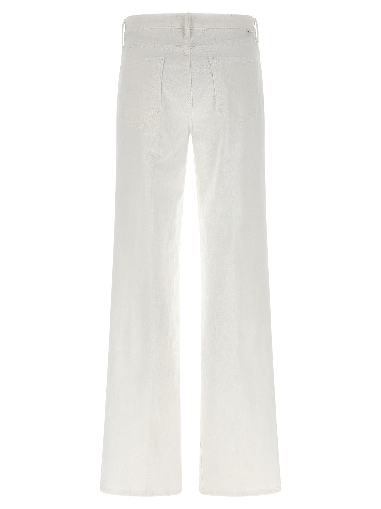 Jeans by Mother Denim for women in stretch denim cotton white features a polished silhouette with a polished flared, reaching a polished long and finished with a polished .