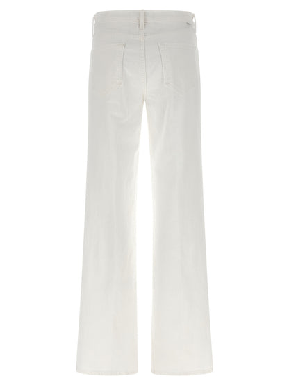 Jeans by Mother Denim for women in stretch denim cotton white features a polished silhouette with a polished flared, reaching a polished long and finished with a polished .