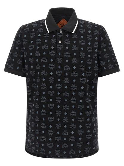 Polo Shirt by MCM for men in cotton black & jacquard showcases a sharp silhouette, detailed with a refined asymmetric neckline and sharp short-sleeve for a sophisticated finish.