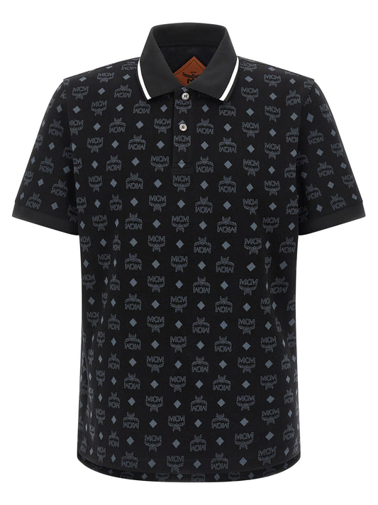 Polo Shirt by MCM for men in cotton black & jacquard showcases a sharp silhouette, detailed with a refined asymmetric neckline and sharp short-sleeve for a sophisticated finish.