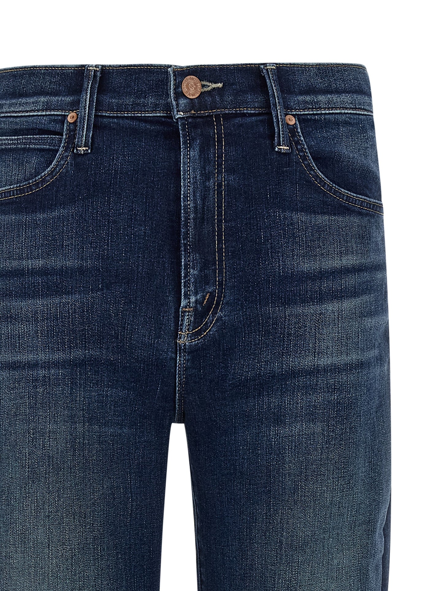 Jeans by Mother Denim for women in stretch denim cotton blue features an sartorial straight-leg and long with a cut for a sartorial finish.
