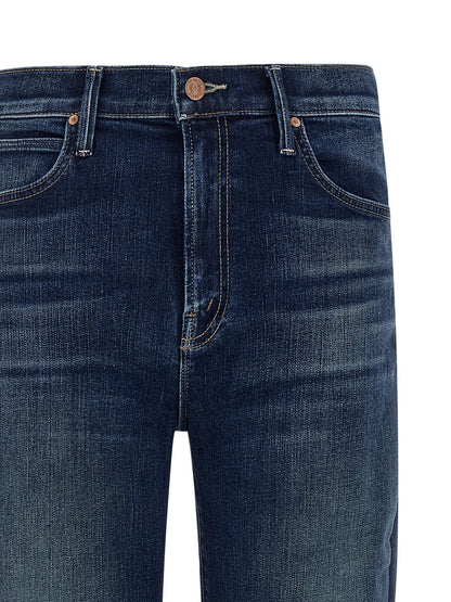 Jeans by Mother Denim for women in stretch denim cotton blue features an sartorial straight-leg and long with a cut for a sartorial finish.